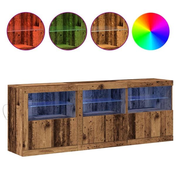 vidaXL LED Sideboard Oud Hout 181 x 37 x 67 cm Bewerkt hout