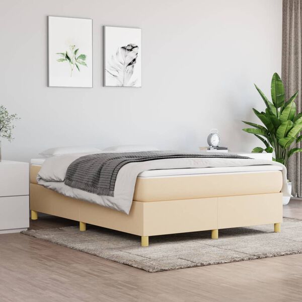 vidaXL Boxspring met matras stof cr&egrave;mekleurig 140x190 cm