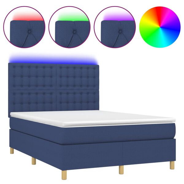 vidaXL Boxspring met matras en LED stof blauw 140x200 cm