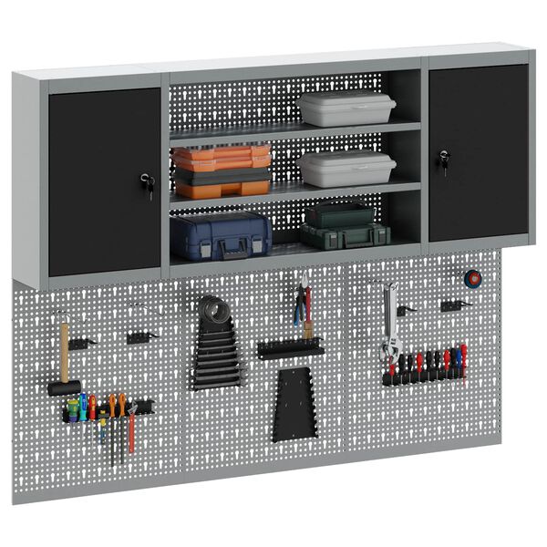 vidaXL Gereedschapskast set met plank 4 pcs Zwart Gepoedercoat staal