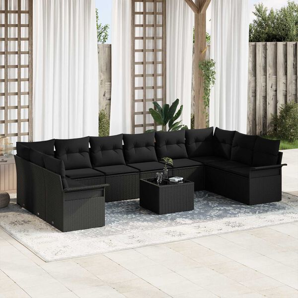 vidaXL Tuin Sofa Set met kussen met opslag 11 pcs Beige Poly riet
