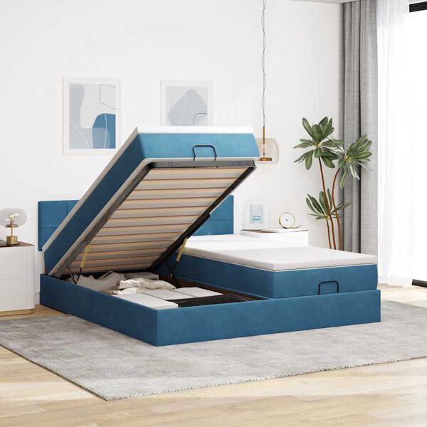 vidaXL Ottoman bed met matrassen 160x200cm fluweel donkerblauw