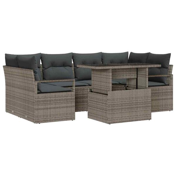 vidaXL Tuin Sofa Set met opslag 7 pcs Grijs Poly riet
