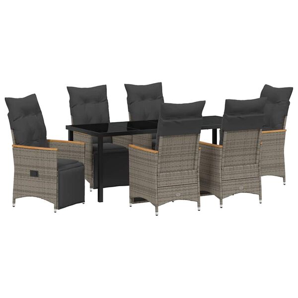 vidaXL Tuin eettafelset met kussen 7 pcs Grijs poly rattan
