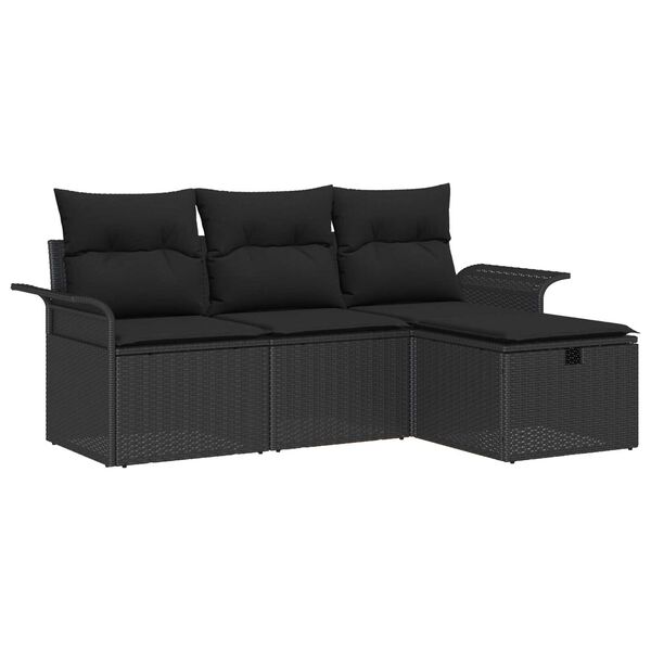vidaXL Tuin Sofa Set met kussen met opslag 4 pcs Zwart poly rattan