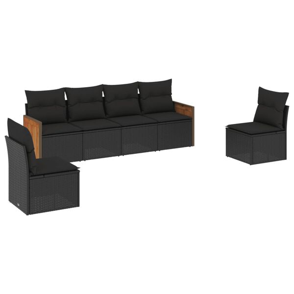 vidaXL 6-delige Loungeset met kussens poly rattan zwart