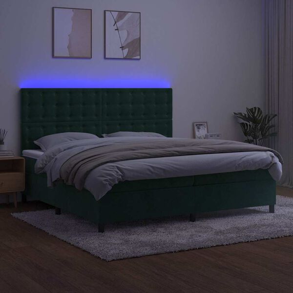 vidaXL Boxspring met matras en LED fluweel donkergroen 200x200 cm