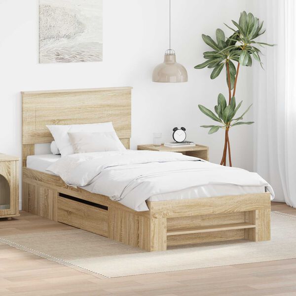 vidaXL Bedframe met hoofdeinde Sonoma Eiken 90 x 200 cm Bewerkt hout