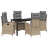 vidaXL Tuin eettafelset met kussen 5 pcs Beige poly rattan