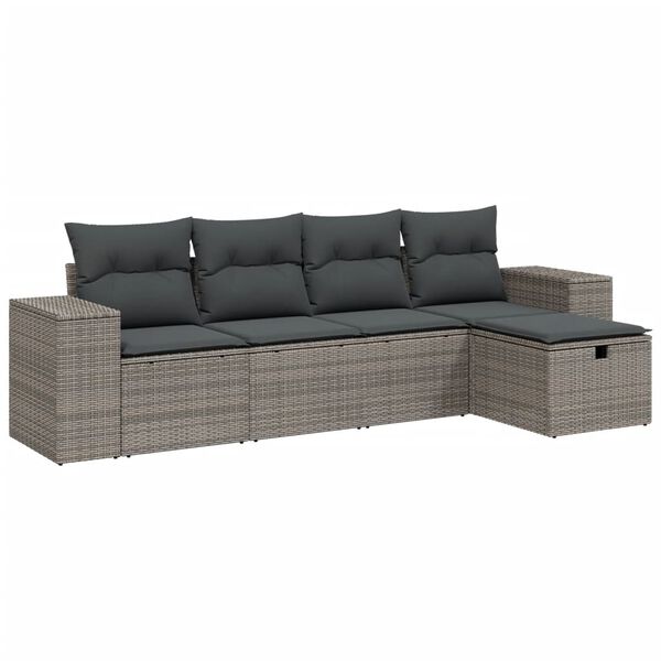 vidaXL 5-delige Loungeset met kussens poly rattan grijs