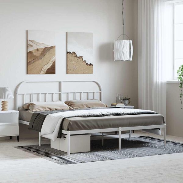 vidaXL Bedframe met hoofdbord metaal wit 183x213 cm