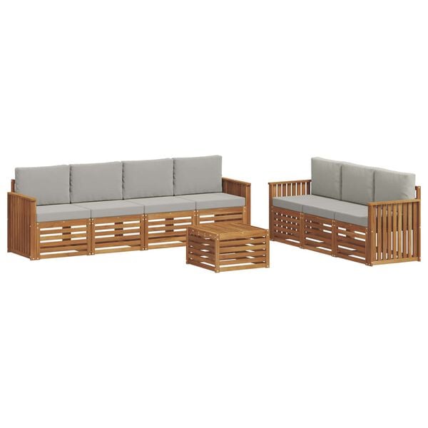 vidaXL Sofa-Sets 8 pcs Natuurlijk en Lichtgrijs Massief Acaciahout