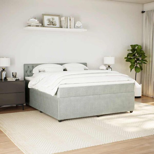 vidaXL Boxspring met matras fluweel lichtgrijs 180x200 cm
