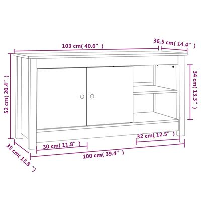 vidaXL Tv-meubel 103x36,5x52 cm massief grenenhout