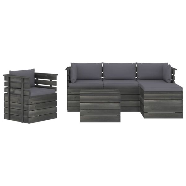 vidaXL 6-delige Loungeset met kussens pallet massief grenenhout