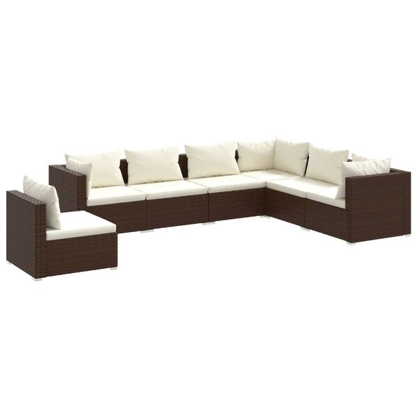 vidaXL 7-delige Loungeset met kussens poly rattan bruin