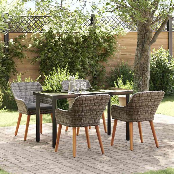 vidaXL Tuin eettafelset met kussen 5 pcs Grijs poly rattan