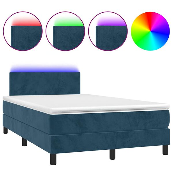 vidaXL Boxspring met matras en LED fluweel donkerblauw 120x200 cm