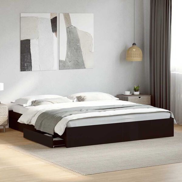 vidaXL Bedframe met lades bewerkt hout zwart 180x200 cm