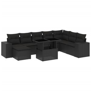 vidaXL 9-delige Loungeset met kussens poly rattan zwart