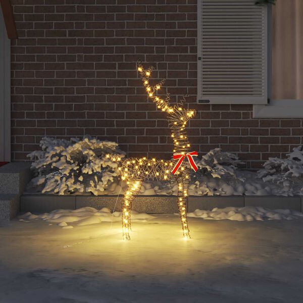 vidaXL 3D Rendier met 140 LED Warmwit 70 x 41 x 128 cm Rattan