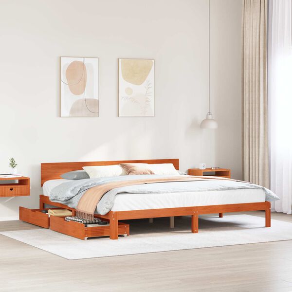 vidaXL Bedframe met hoofdeinde Wasbruin 180 x 200 cm Massief Vurenhout