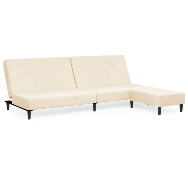 vidaXL Slaapbank 2-zits met voetenbank fluweel cr&egrave;mekleurig