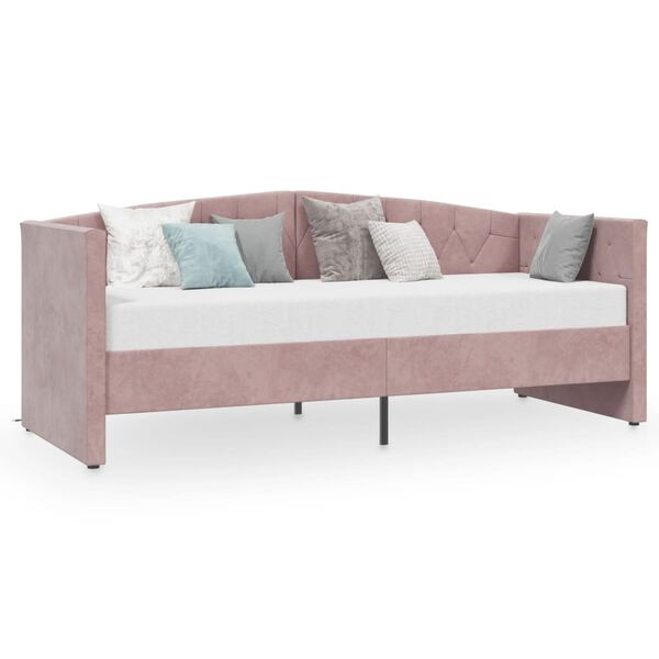 vidaXL Slaapbank met matras en USB fluweel roze 90x200 cm