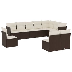 vidaXL 10-delige Loungeset met kussens poly rattan bruin