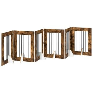 vidaXL Opvouwbaar hondenhek met standaards 6 pcs Gerookt eiken 362 cm