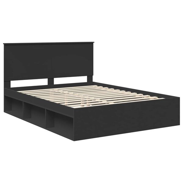 vidaXL Bedframe met hoofdeinde Zwart 150 x 200 cm Massief grenenhout
