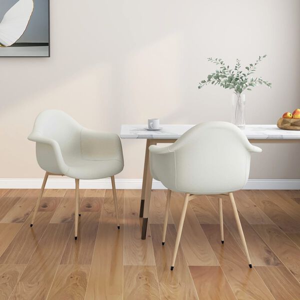 vidaXL Eetkamerstoelen 2 st stof cr&egrave;mekleurig