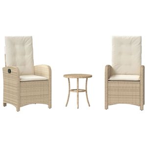 vidaXL 3-delige Bistroset met kussens poly rattan beige