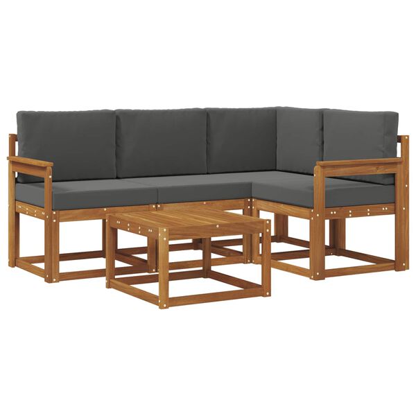 vidaXL Buiten bankenset met kussen 5 pcs Natuurlijk en Antraciet