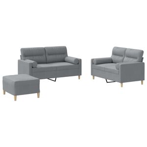 vidaXL 3-delige Loungeset met kussens stof lichtgrijs
