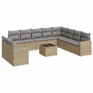 vidaXL 11-delige Tuinset met kussens poly rattan beige