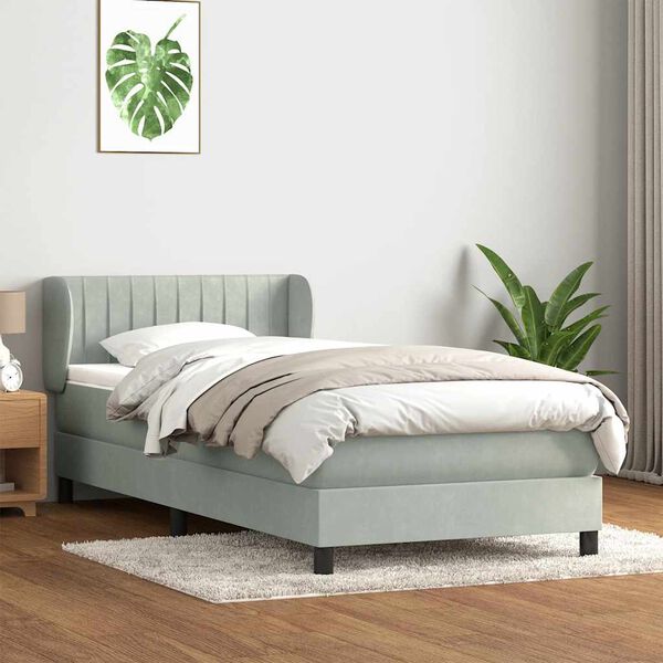 vidaXL Boxspring met matras fluweel lichtgrijs 100x220 cm