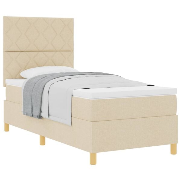 vidaXL Boxspringbed met matras met hoofdeinde Cr&egrave;me 100 x 200 cm Stof