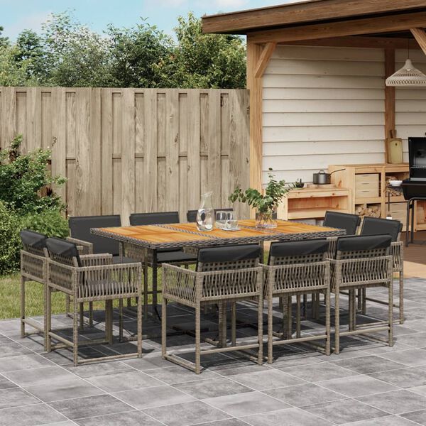 vidaXL 11-delige Tuinset met kussens poly rattan grijs