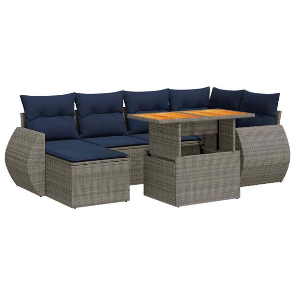 vidaXL 7-delige Loungeset met kussens poly rattan grijs
