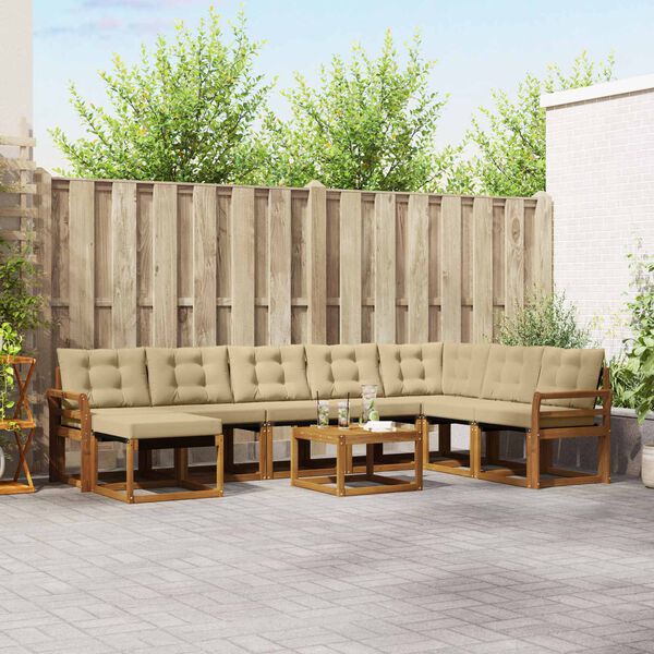 vidaXL Buiten bankenset met kussen 9 pcs Natuurlijk en Beige