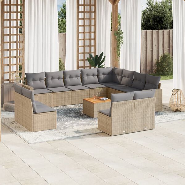 vidaXL 13-delige Loungeset met kussens poly rattan gemengd beige