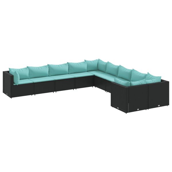 vidaXL 10-delige Loungeset met kussens poly rattan zwart