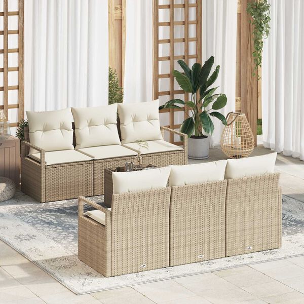 vidaXL Bankstel 7 pcs Beige en Cr&egrave;me poly rattan
