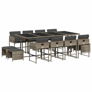 vidaXL 13-delige Tuinset met kussens poly rattan grijs