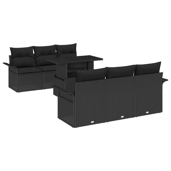 vidaXL Tuin Sofa Set met kussen met opslag 7 pcs Zwart Poly Rattan