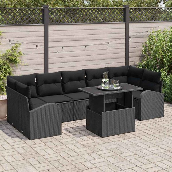vidaXL Tuin Sofa Set met kussen 8 pcs Zwart Poly riet