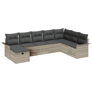 vidaXL Tuin Sofa Set met kussen met opslag 8 pcs Lichtgrijs Poly riet
