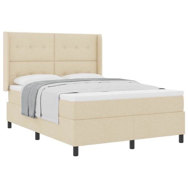 vidaXL Boxspring bed met matras met hoofdeinde Cr&egrave;me 140 x 200 cm Stof