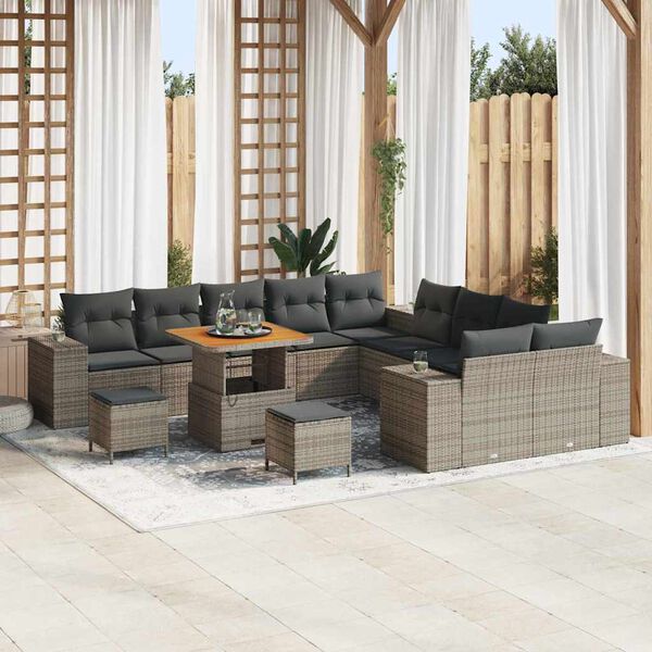 vidaXL Tuin Sofa Set met kussen 13 pcs Grijs poly rattan